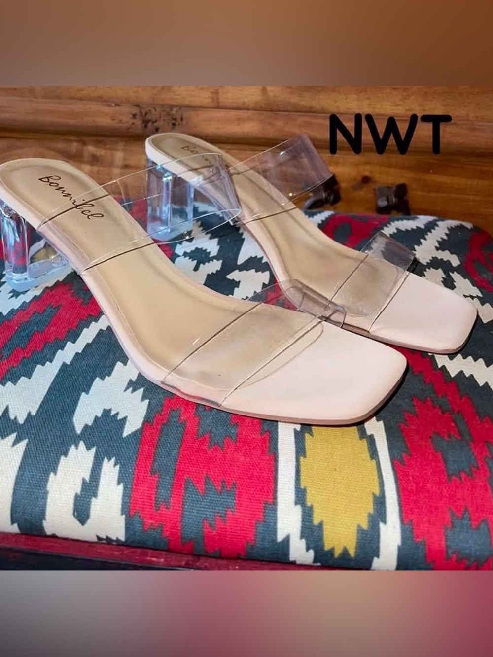 Clear Strap Nude Slide Heels